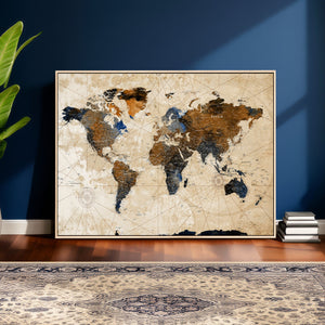 World Map Canvas Print – Framed Travel Map Wall Art for