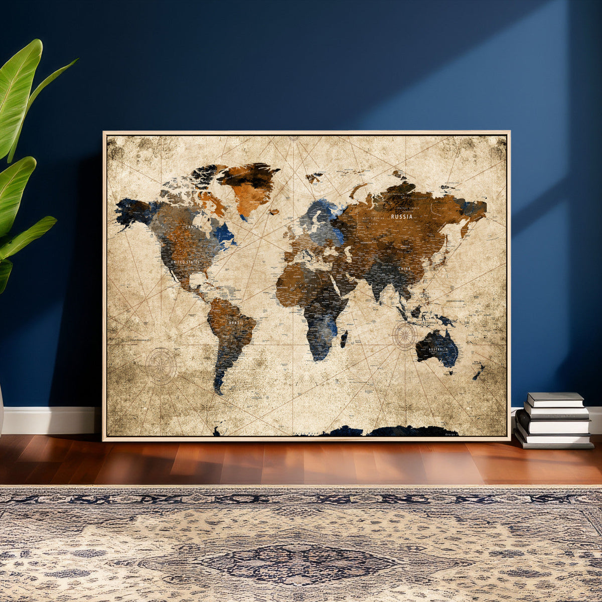 World Map Wall Art Canvas Print, Modern Decorative Framed