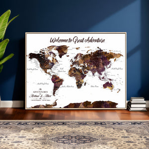 Custom Push Pin World Map Wall Art Canvas Print –