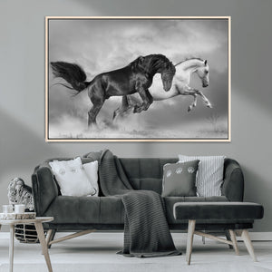 Wild Horses Wall Art Canvas Print – Framed Black and White