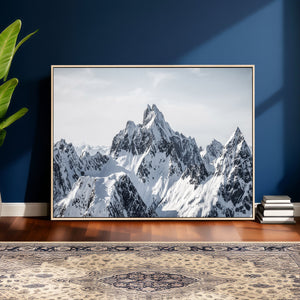 Snowy Mountain Range Canvas Print, Alpine Peaks Landscape