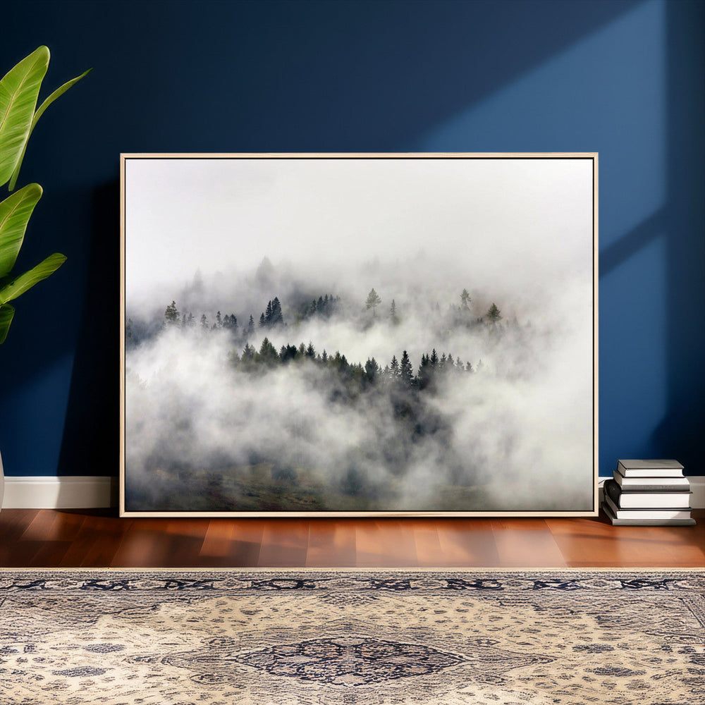 Foggy Forest Wall Art Canvas Print, Misty Pine Tree