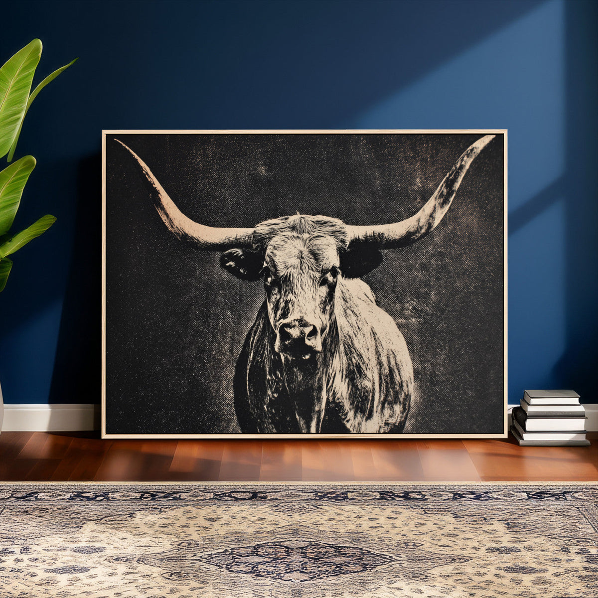 Vintage Texas Longhorn Bull Wall Art Canvas Print, Cow