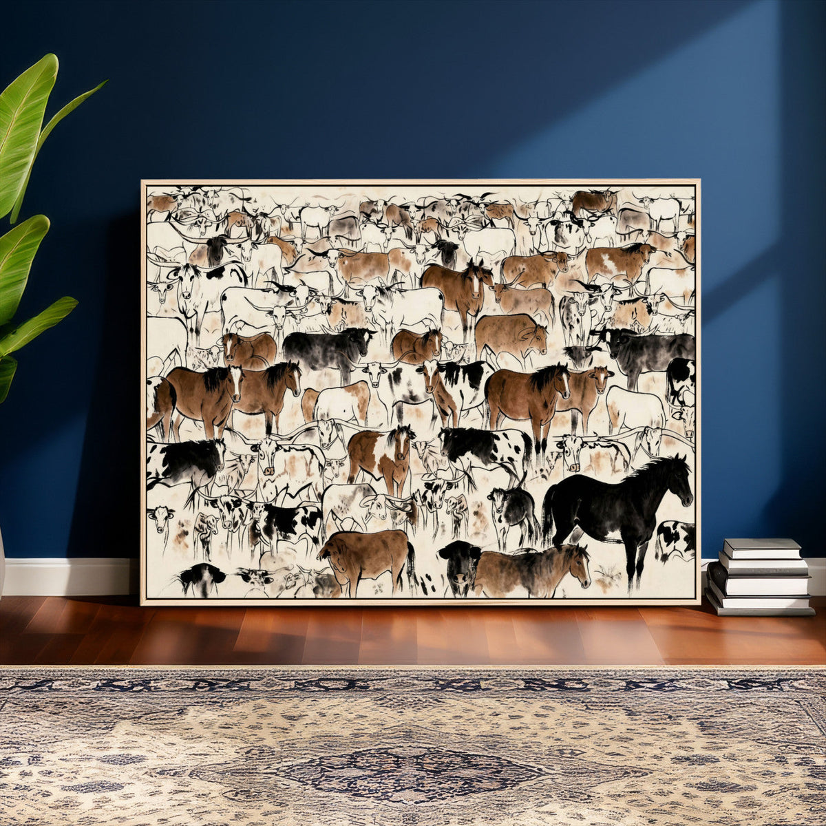 Farmhouse Animals Horse Longhorn Cow Wall Art Canvas Print -