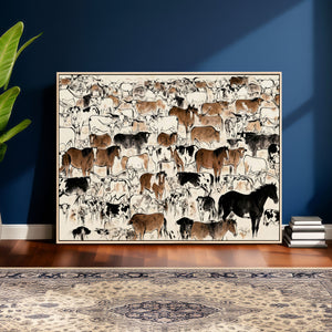 Farmhouse Animals Horse Longhorn Cow Wall Art Canvas Print -