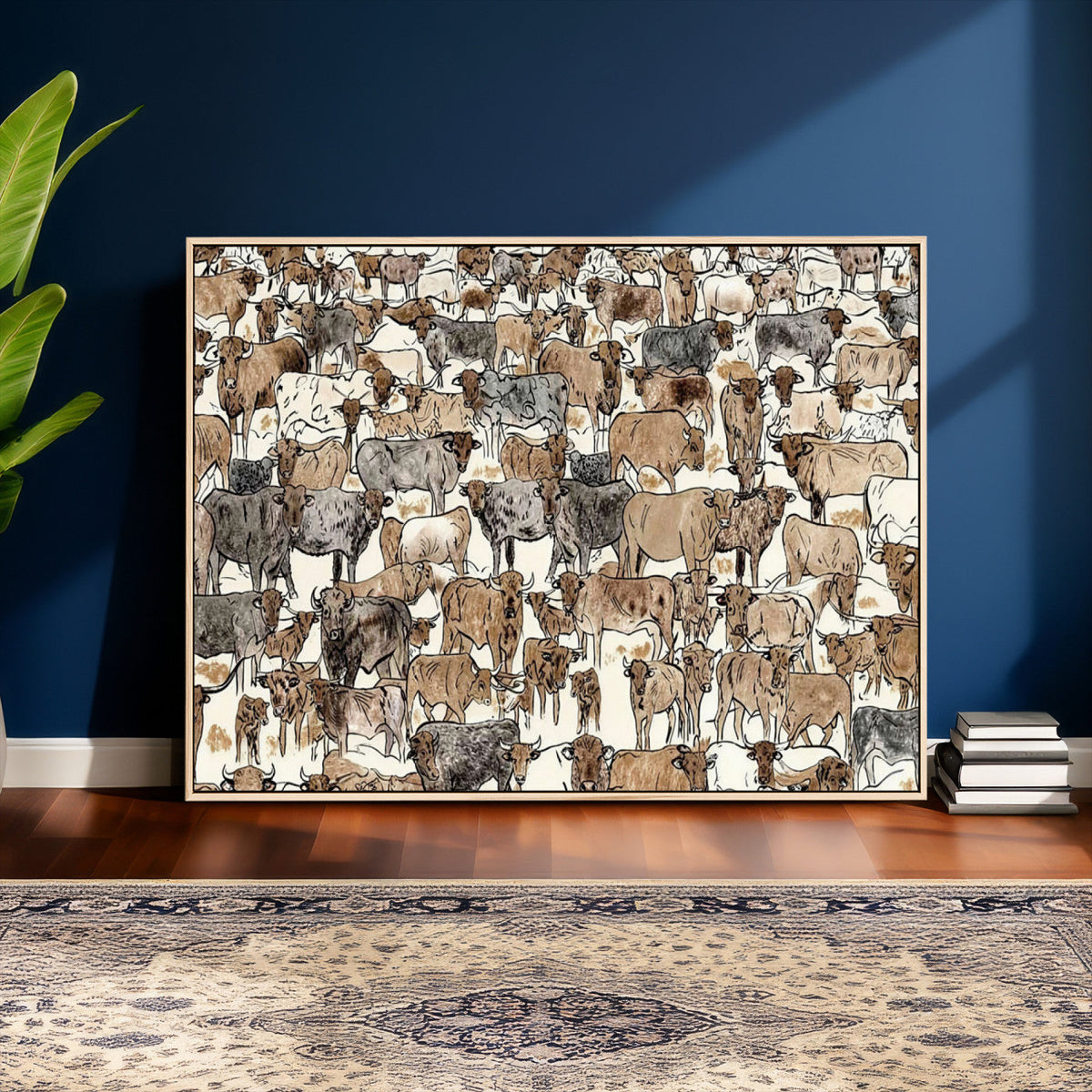 Abstract Longhorn Wall Art Canvas Print - Cow Animal Drawing