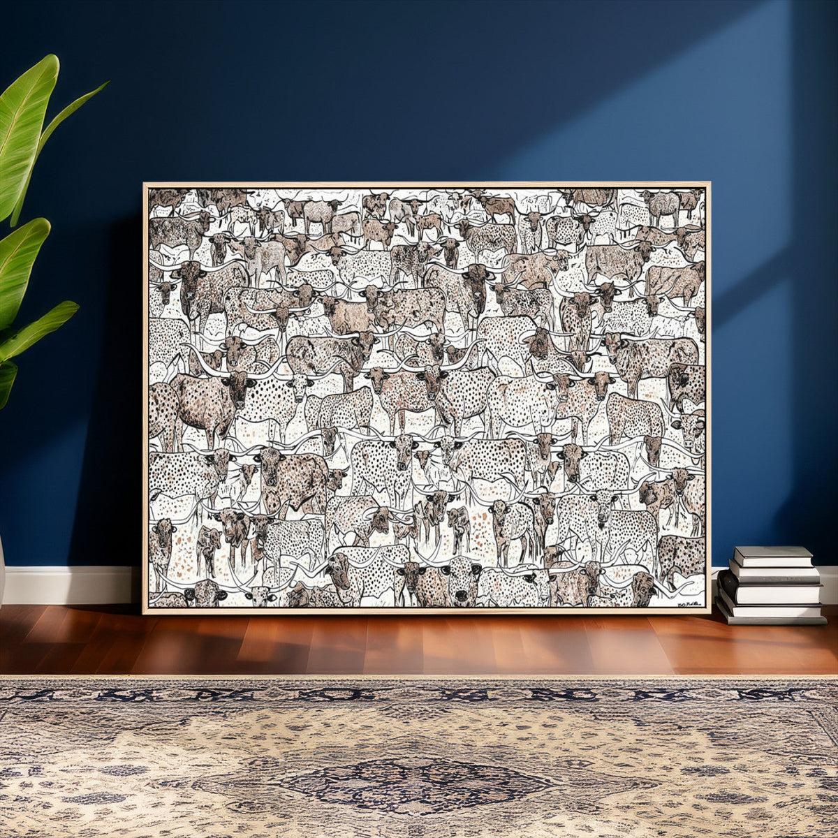 Abstract Texas Cow Wall Art Canvas Print - Farm Longhorn