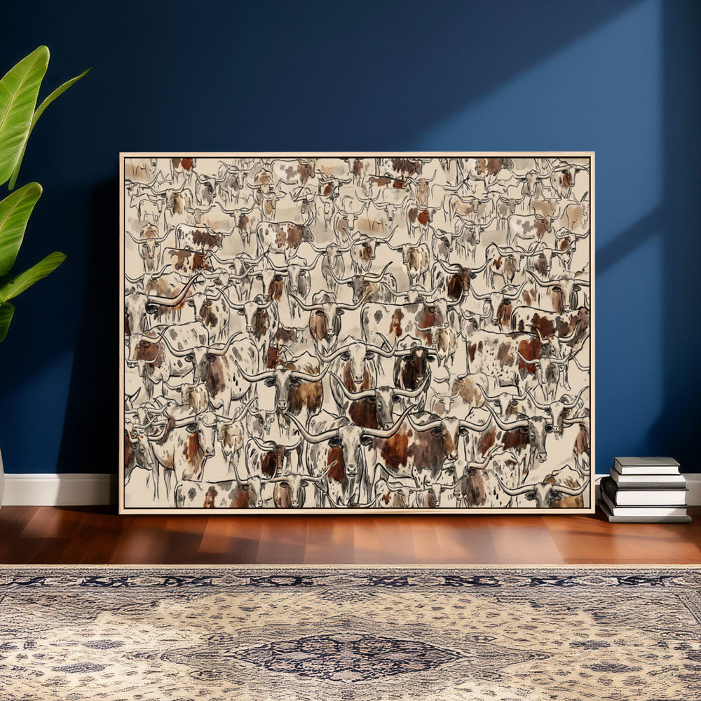 Abstract Longhorn Wall Art Canvas Print - Farm Animal