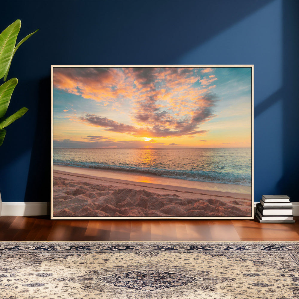 Sunset Beach Wall Art Canvas Print – Soft Coastal