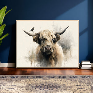 Abstract Highland Cow Wall Art Canvas Print, Rustic Farm