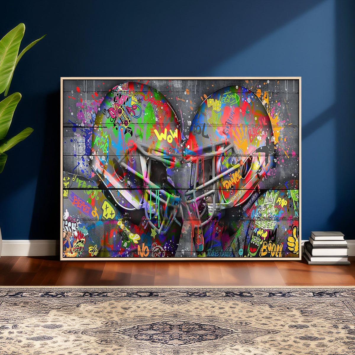 Graffiti Football Helmets Wall Art Canvas Print, Urban