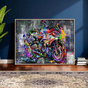 Graffiti Motorcycle Wall Art Canvas Print, Urban Street Art