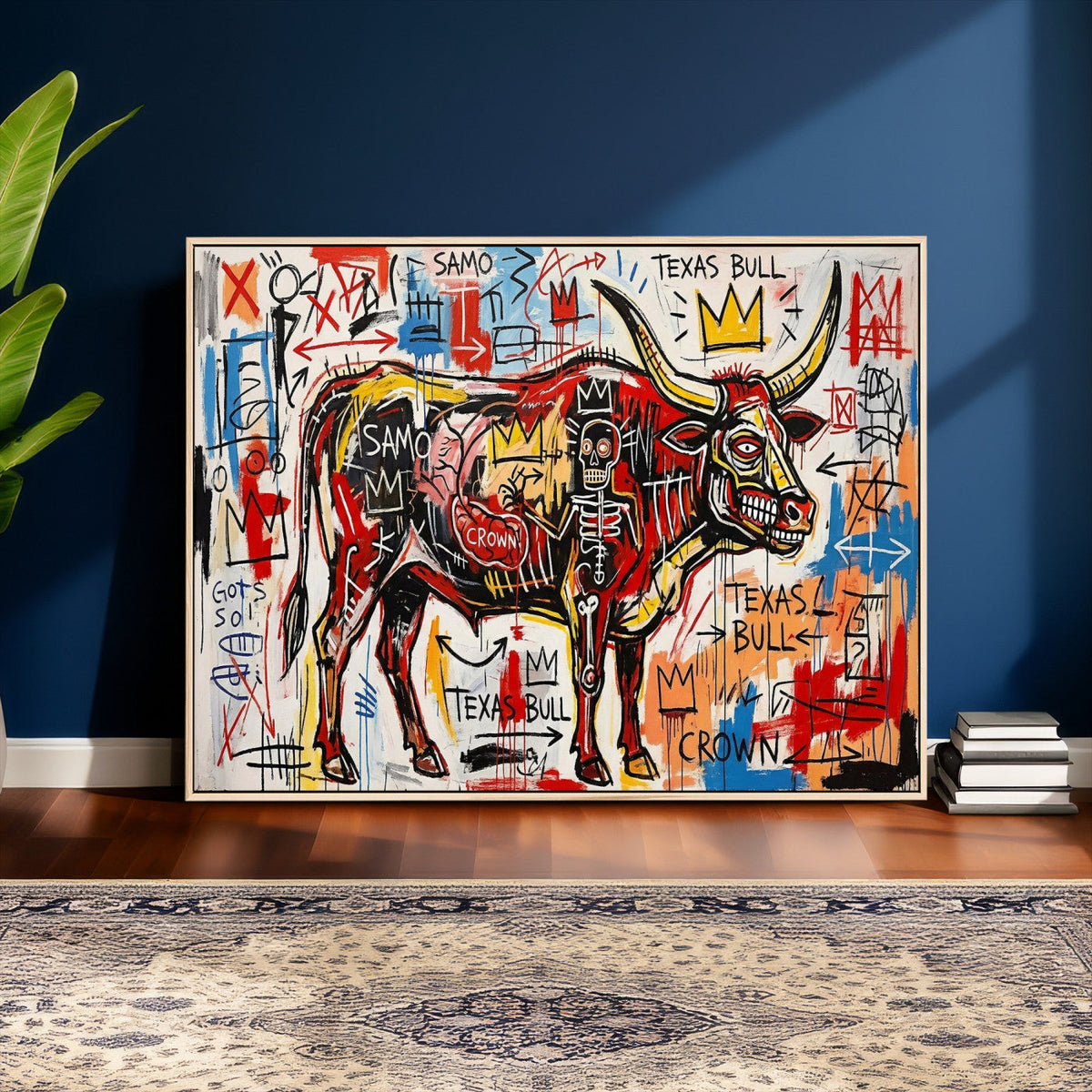 Texas Bull Wall Art Canvas Print, Abstract Graffiti Bull