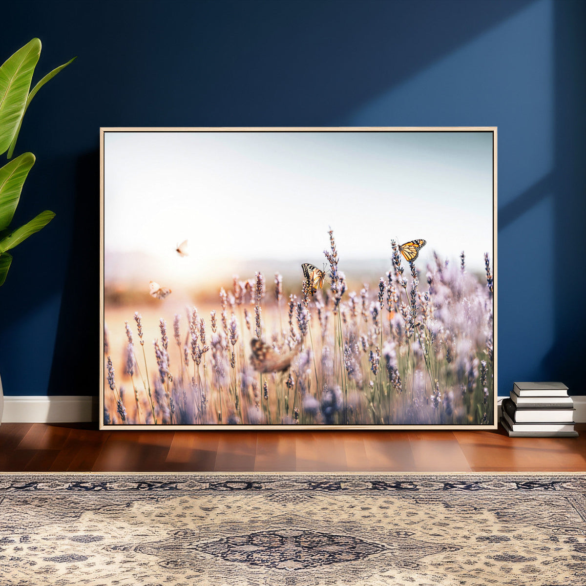 Lavender Field Wall Art Canvas Print, Butterfly Floral