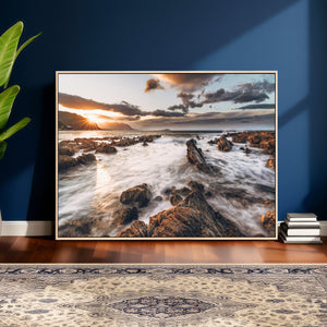 Rocky Coast Ocean Sunset Wall Art Canvas Print, Dramatic