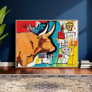 Basquiat Style Bull Graffiti Wall Art Canvas Print, Street