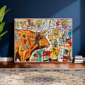 Basquiat Style Bull Graffiti Wall Art Canvas Print, Street