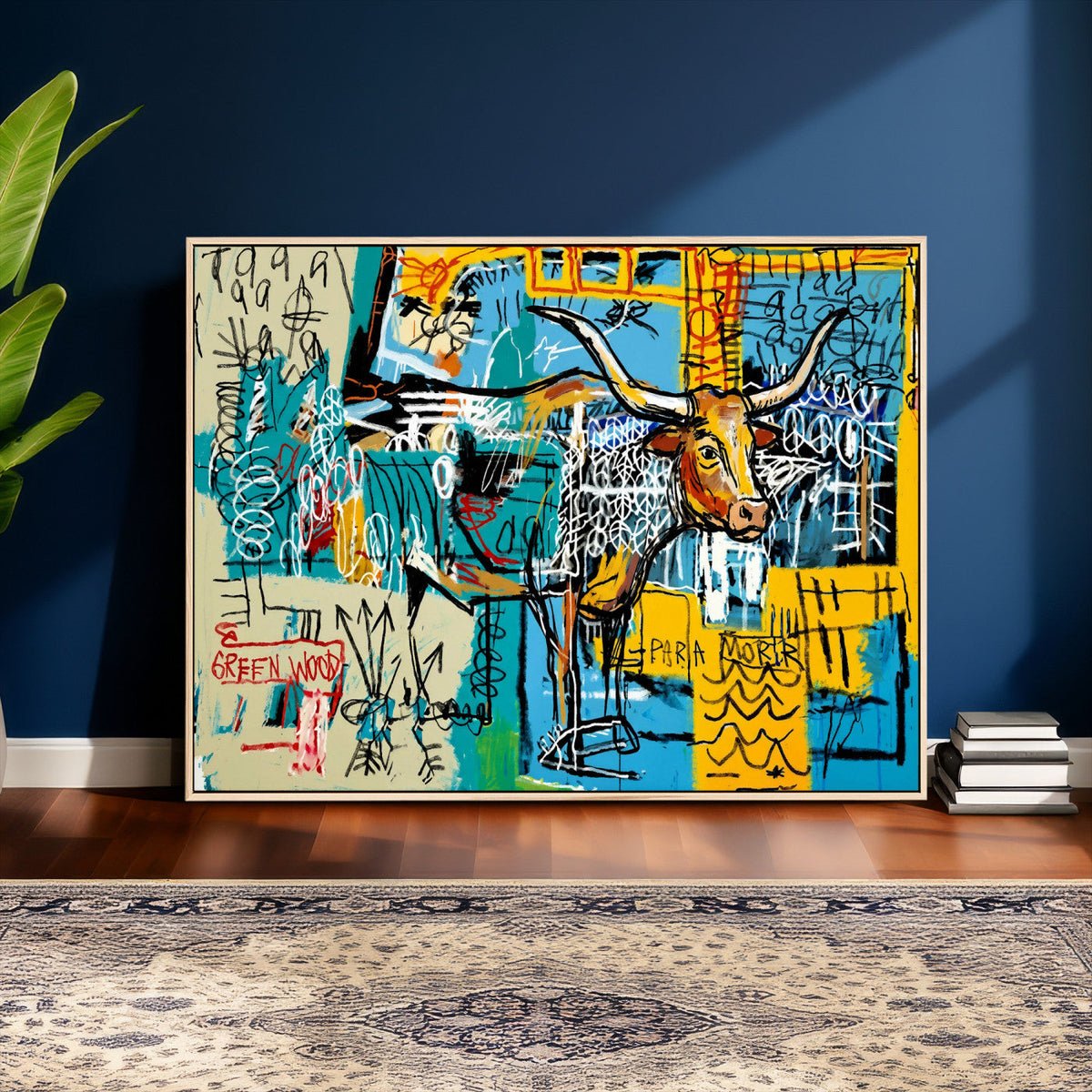 Basquiat Style Bird Bull Graffiti Wall Art Canvas Print,