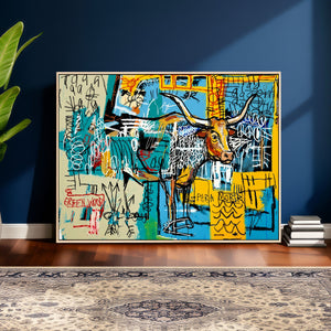 Basquiat Style Bird Bull Graffiti Wall Art Canvas Print,
