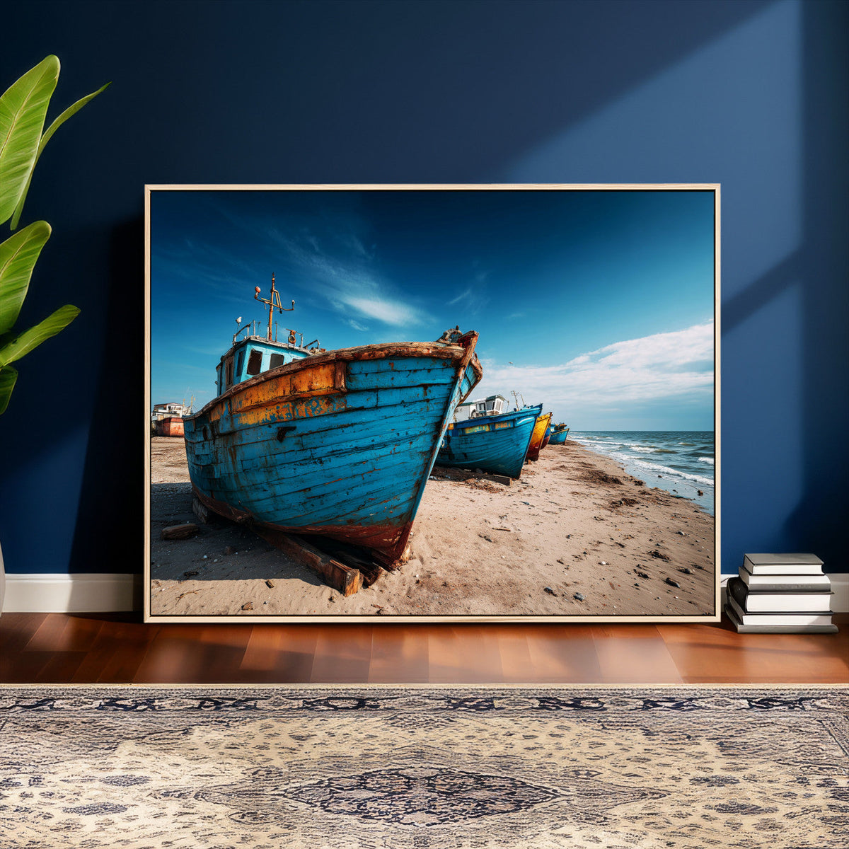 Coastal Fishing Boats Wall Art Canvas Print, Sunset Beach