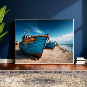 Coastal Fishing Boats Wall Art Canvas Print, Sunset Beach