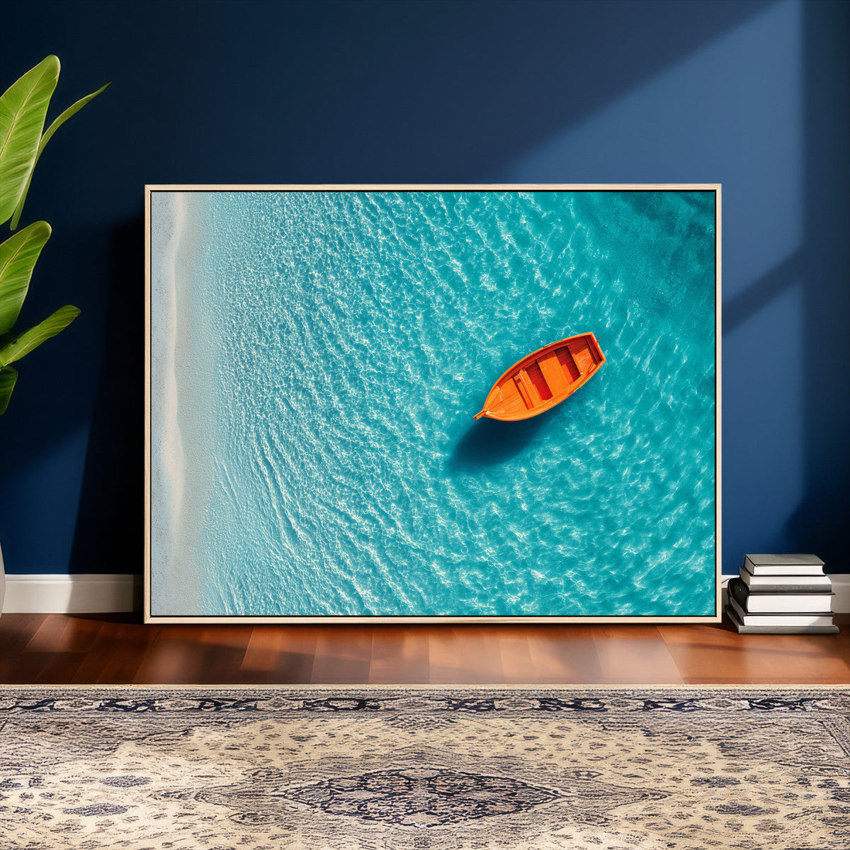 Minimalist Boat Wall Art Canvas Print, Aerial Sea Landscape