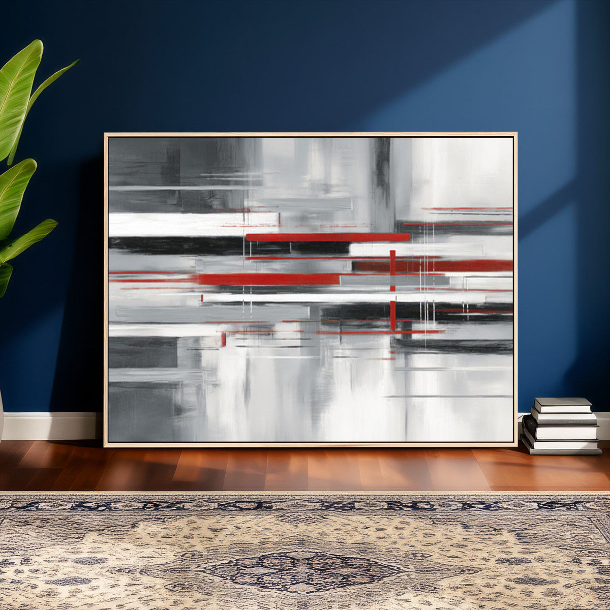 Gray Red Abstract Wall Art Canvas Print, Modern Abstract