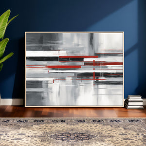 Gray Red Abstract Wall Art Canvas Print, Modern Abstract