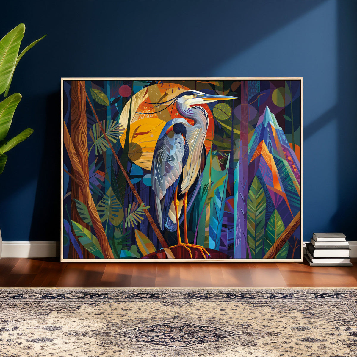 Colorful Heron Wall Art Canvas Print Tropical Bird Abstract