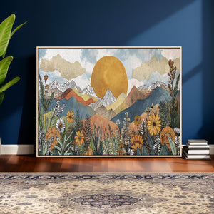 Boho Mountain Landscape Large Wall Art, Horizontal Gold