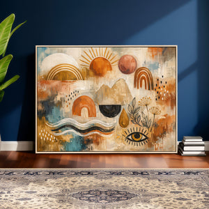 Geometric Boho Abstract Wall Art Canvas Print, Orange Blue