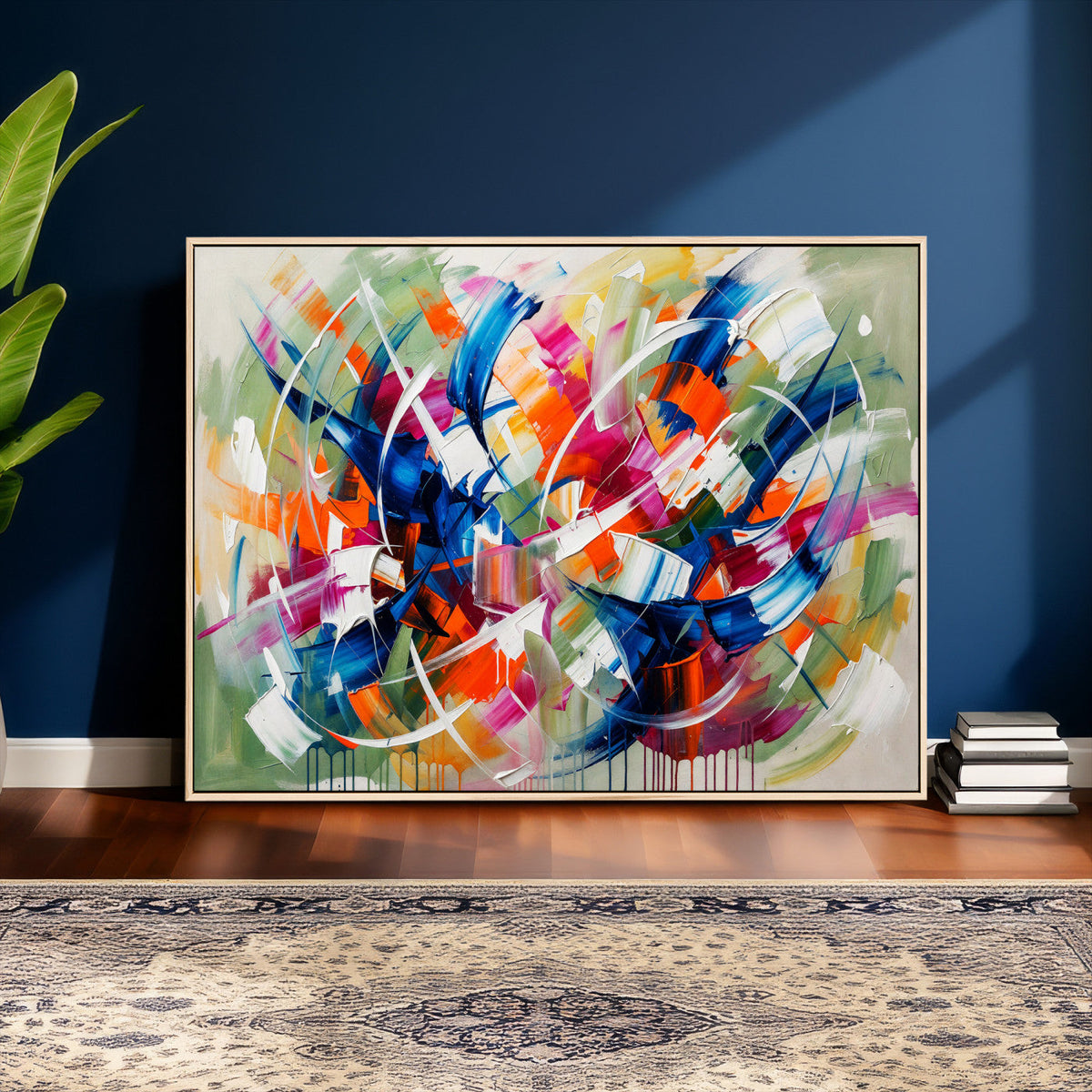 Geometric Abstract Wall Art Canvas Print, Orange Blue