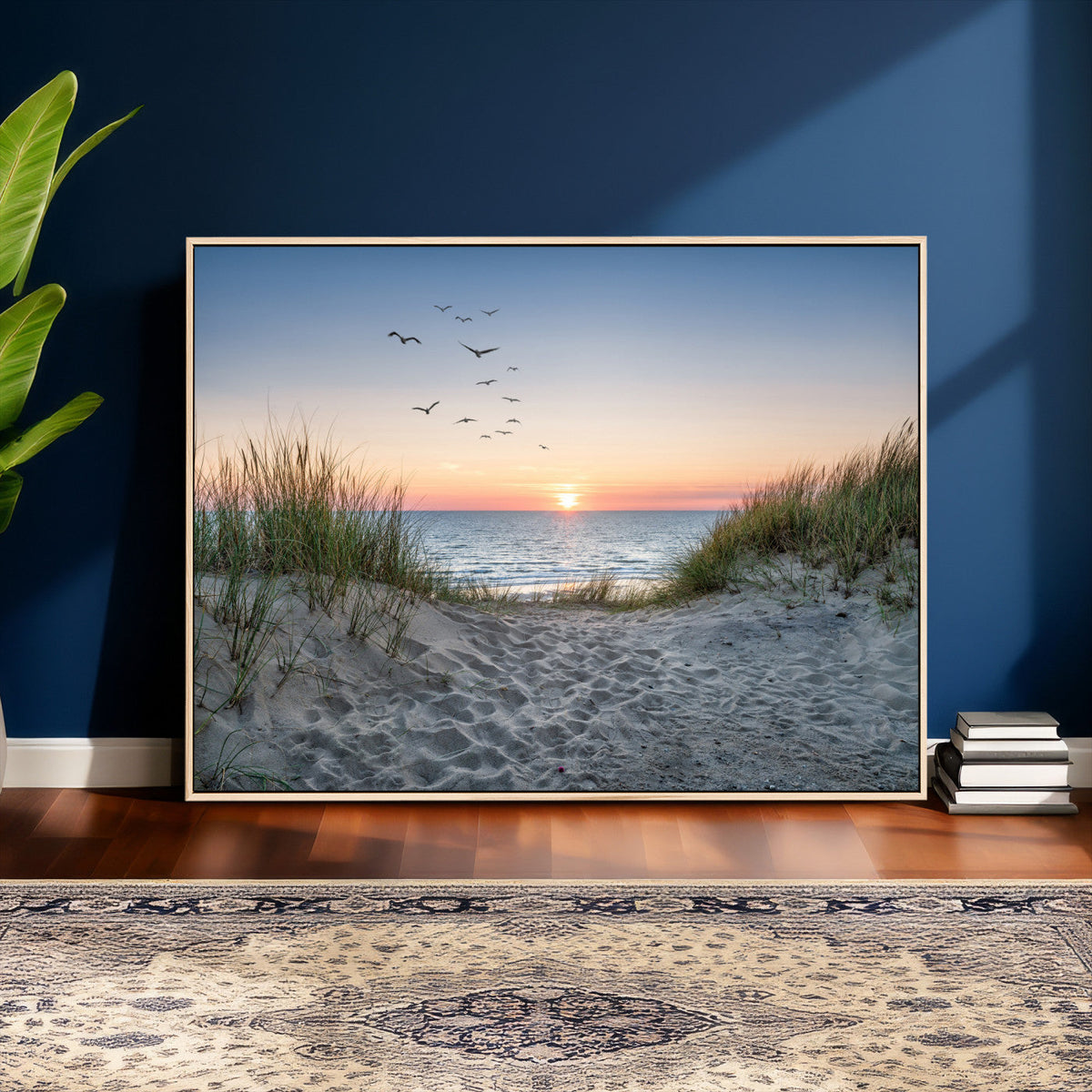 Sandy Dune Path Sunset Canvas Wall Art — Seagulls Beach