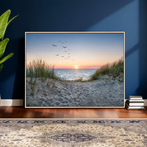 Sandy Dune Path Sunset Canvas Wall Art — Seagulls Beach