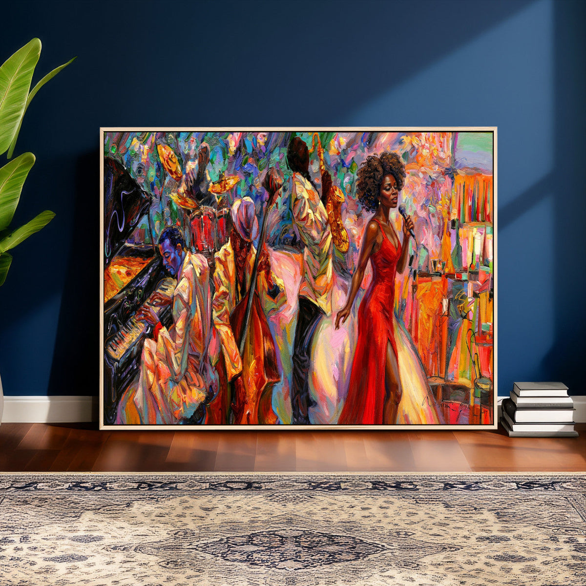 African American Jazz Singer Canvas Art — Red Dress Black