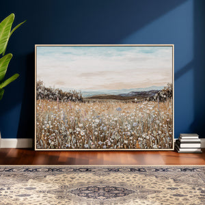 Neutral Wildflower Field Canvas Wall Art — Beige Earth Tone
