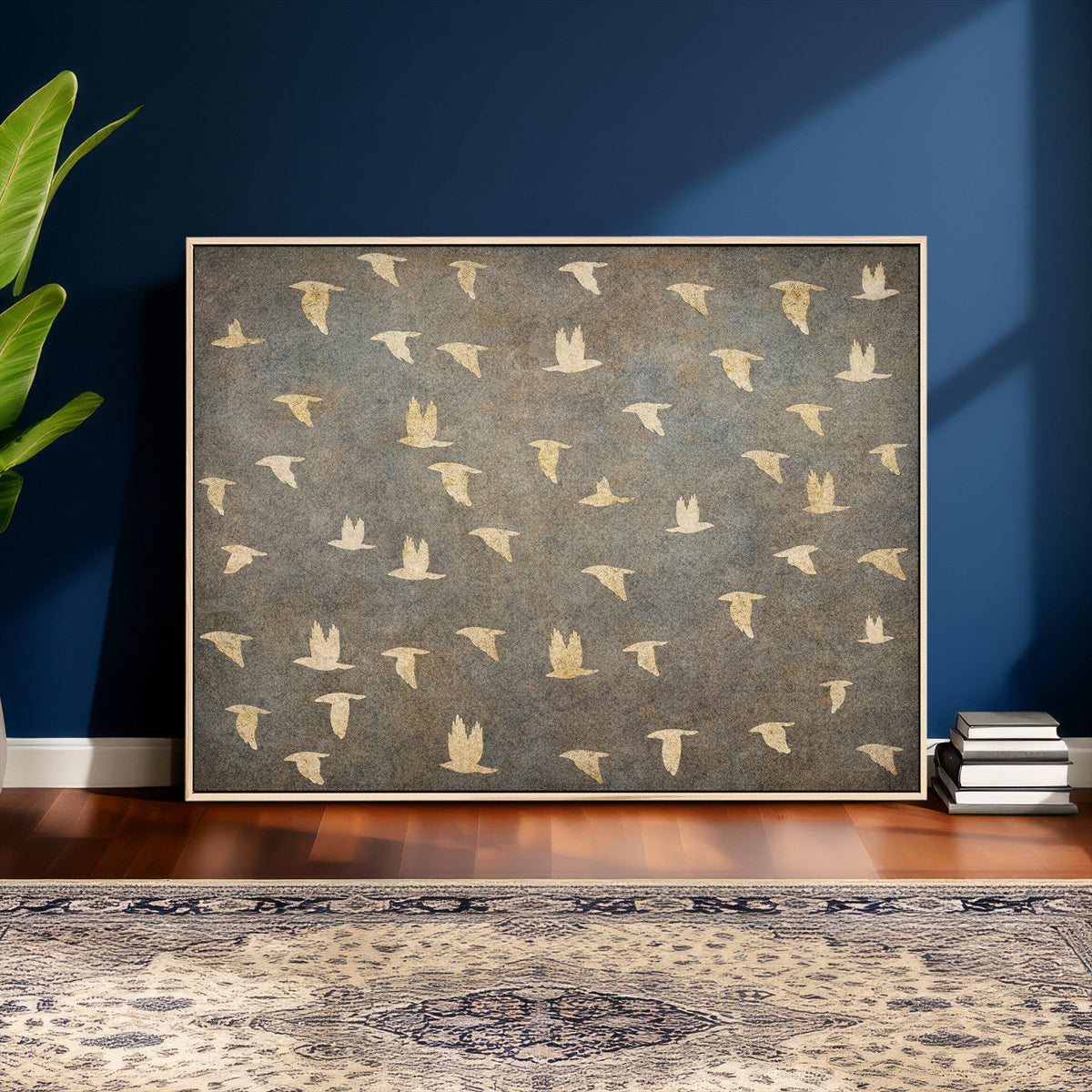 Flying Birds Canvas Wall Art, Vintage Bird Flock Pattern