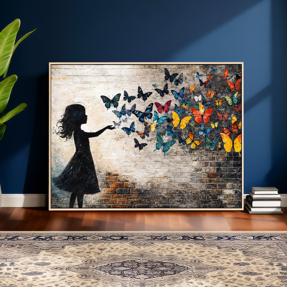 Banksy Butterfly Girl Wall Art Canvas Print, Framed Street