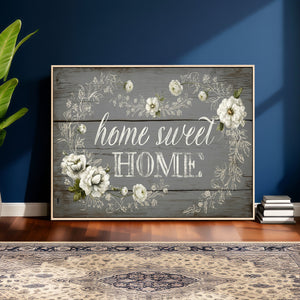 Home Sweet Home Wall Art Canvas Print, Floral Farmhouse