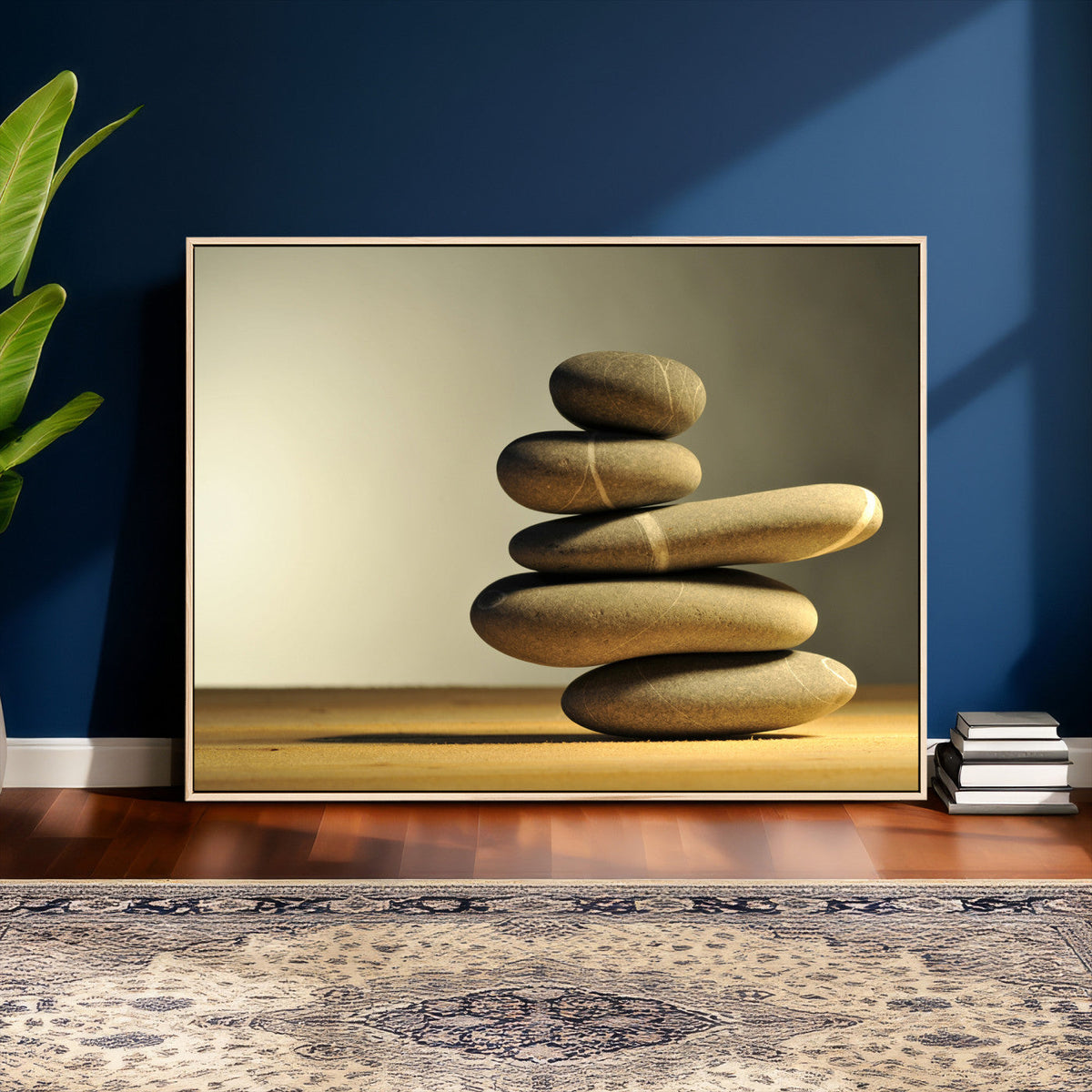Zen Stone Wall Art Canvas Print, Balanced Rock Stack Framed