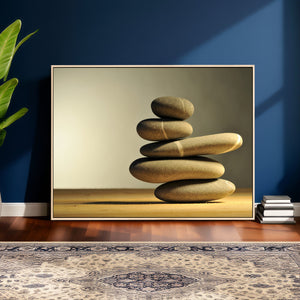 Zen Stone Wall Art Canvas Print, Balanced Rock Stack Framed