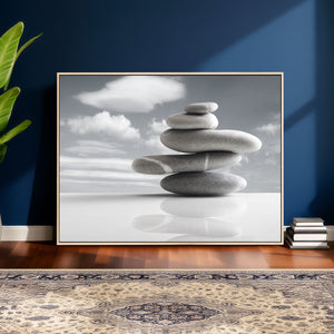 Zen Stone Wall Art Canvas Print, Balanced Rock Stack Framed