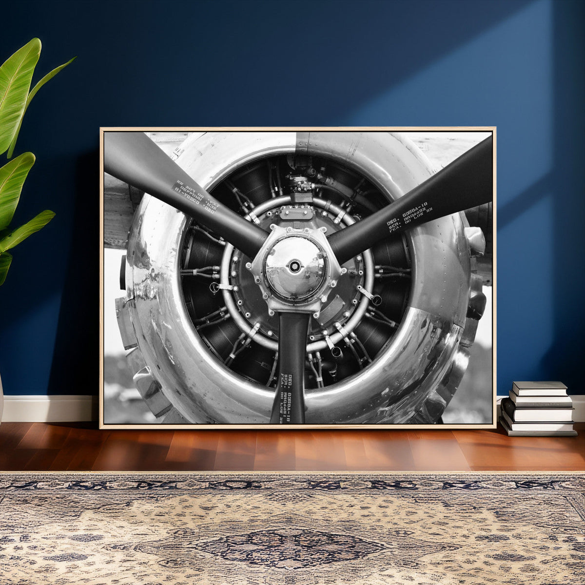 Vintage Propeller Plane Wall Art Canvas Print, Black and