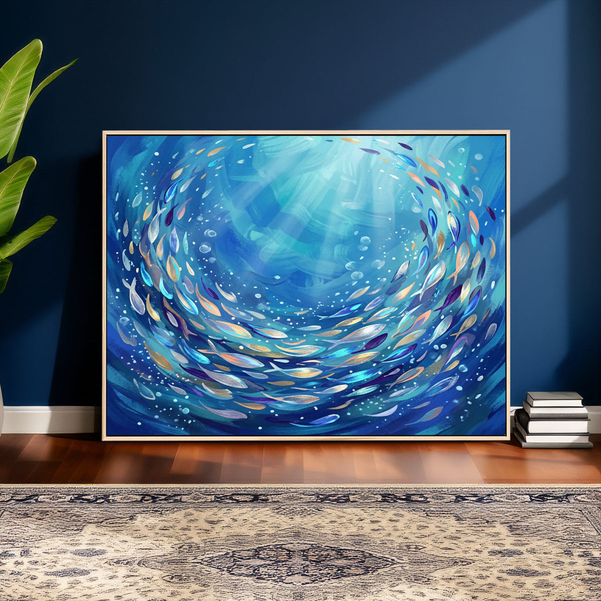 School of Fish Canvas Print | Blue Ocean Underwater Wall Art