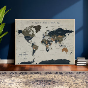 Custom Push Pin World Map Wall Art Canvas Print –