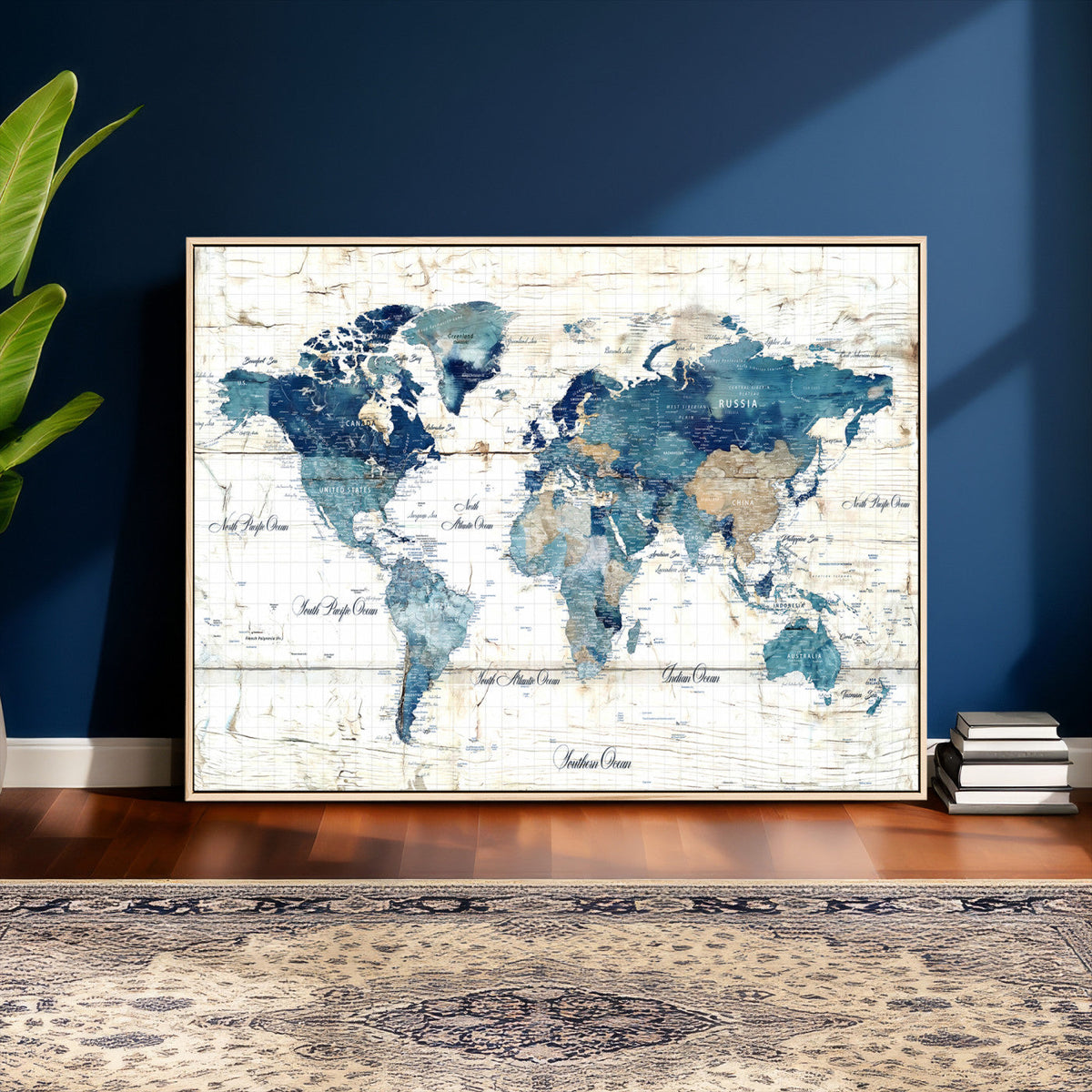 Watercolor World Map Canvas Wall Art Print – Abstract