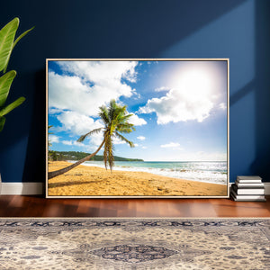 Tropical Beach Canvas Wall Art, Palm Tree Ocean Photo Print, Coastal Living Room Decor, Turquoise Sea Beach House Art, Summer Wall Art