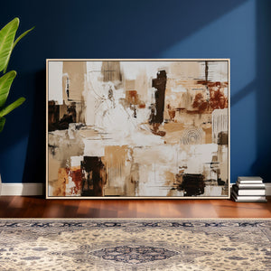 Blue Teal Abstract Canvas Wall Art, Modern Textured Painting Print, Navy Orange White Contemporary Art, Neutral Living Room Decor, Office Art