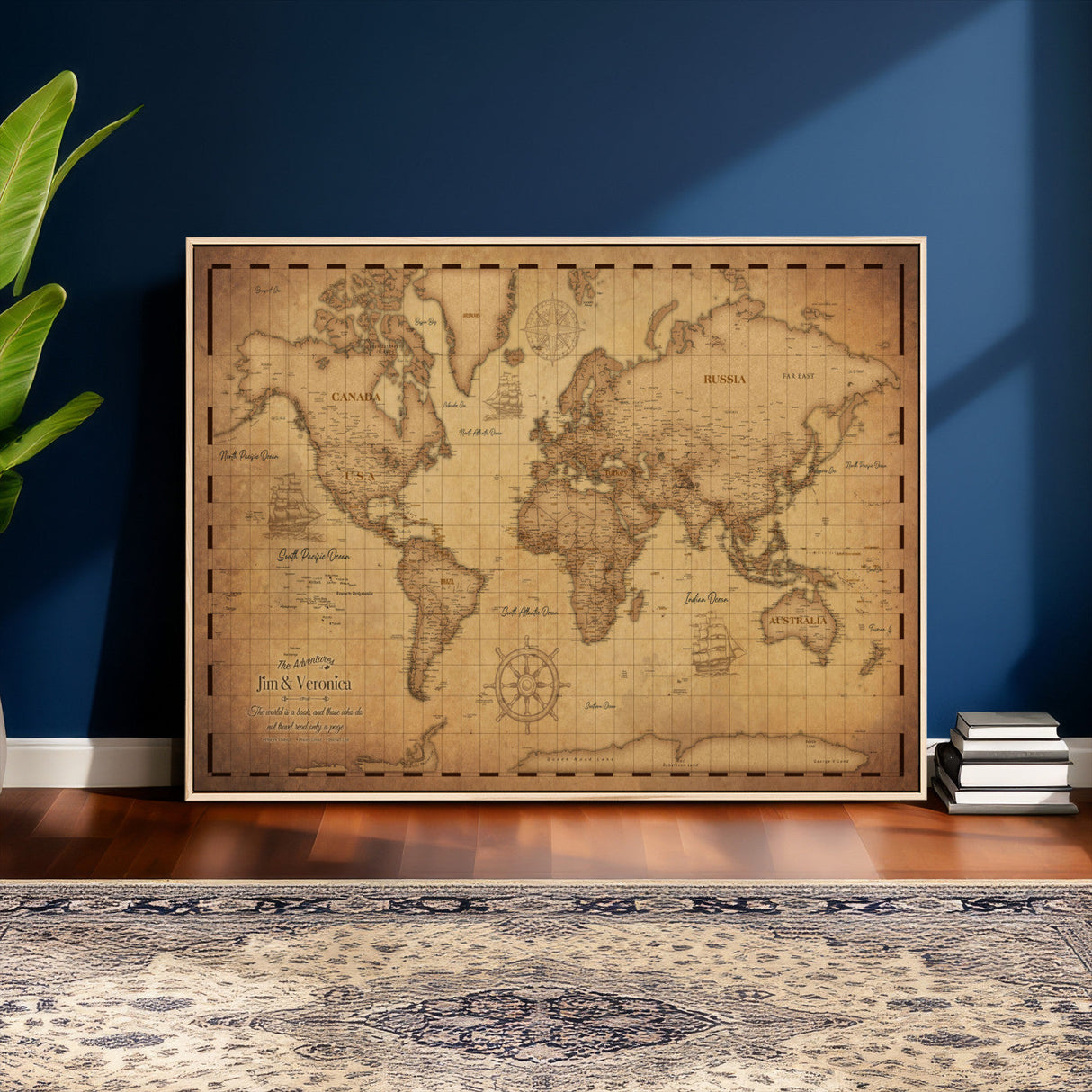 Personalized Push Pin World Map, Vintage Travel Map Canvas, Custom Names Anniversary Gift, Places Visited Pin Board, Couples Adventure Art