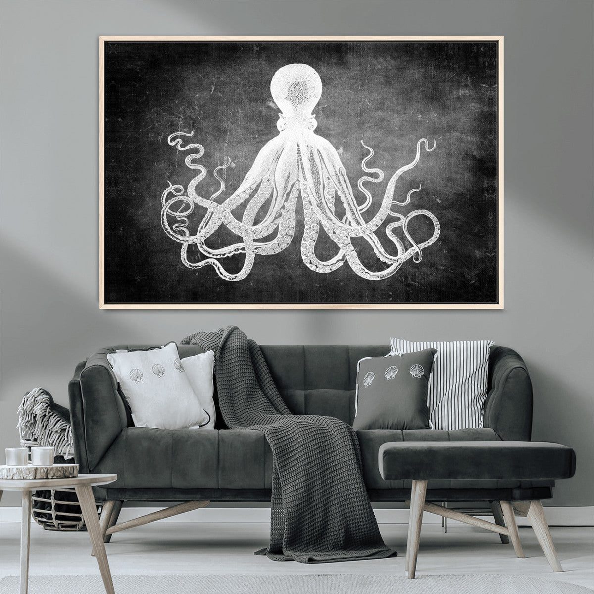 Black White Octopus Wall Art Canvas Print
